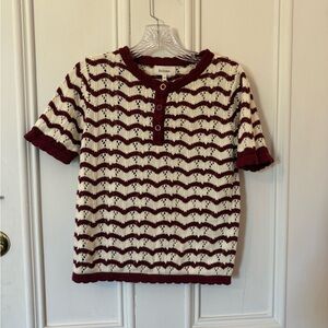 Bohme Burgundy and Cream Buttoned Knit Tee